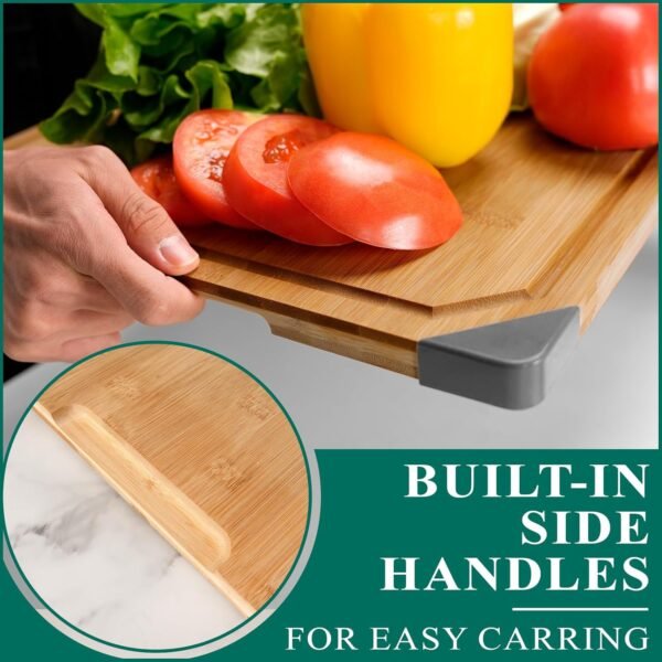 Bamboo Cutting Board, Empune Wood Cutting Boards for Kitchen with Non-slip Rubber Feet Wooden Chopping Board for Meat and Vegetables, XL - Image 4