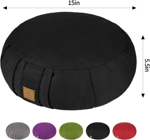 Round Zafu Meditation Cushion, D=15" H=5.5" Zabuton Meditation Pillow, Yoga Bolster/Pillow, Floor seat, Zippered Organic Cotton Cover, Natural Buckwheat, Kneeling Pillow - Grey - Image 7