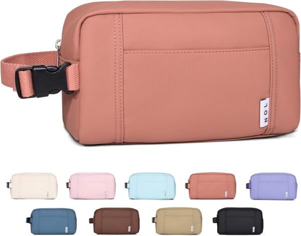 NOL Natural Organic Lifestyle Nylon Waterproof Snack Bag Snack Box Lightweight Lunch Bag for Women, Reusable, Zip Closure with Buckle Handle, Travel Toiletry Bag, Makeup Bag, Dark pink