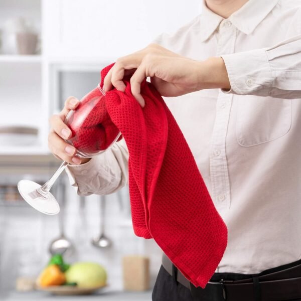 joybest Cotton Kitchen Towels, 4-Pack Waffle Weave Ultra Soft Absorbent Dish Towels Quick Drying Kitchen Dish Cloths, 18 in x 28 in, Red - Image 5