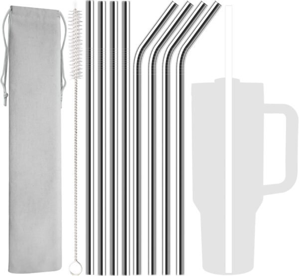 8 Pack Stainless Steel Straw Replacement 40 oz for Stanley Adventure Travel Tumbler, Reusable Straws with Cleaning Brush Compatible with Stanley 40oz Stanley Cup Tumbler