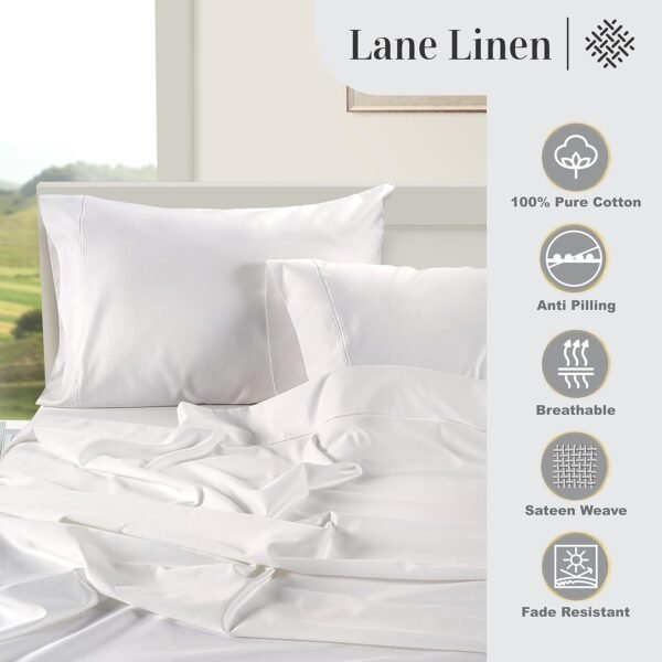 LANE LINEN 100% Egyptian Cotton Sheets Queen Size - 1000 Thread Count White Bed Sheets for Queen Size Bed, Long Staple Cotton Bedding Sheets, Sateen Weave, Luxury Hotel Sheets, Fits upto 17" Mattress - Image 5