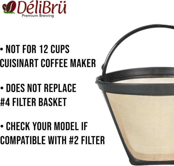 Delibru Gold Tone #2 Cone Style Reusable Coffee Filter for DCC-450 Cuisinart Coffee Makers, Universal Fits Most 4-5 cup Basket Coffeemakers Brands - Image 2