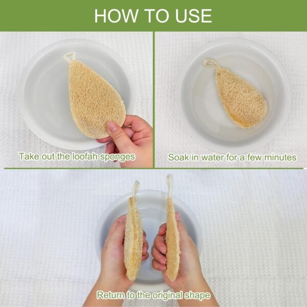 Natural Loofah Dish Sponge Pack 3 Kitchen Scrub Sponges Biodegradable Eco Friendly Sponges for Cleaning Kitchen, Bathroom, Household, Non Scratch, Compostable - Water Shape - Image 3