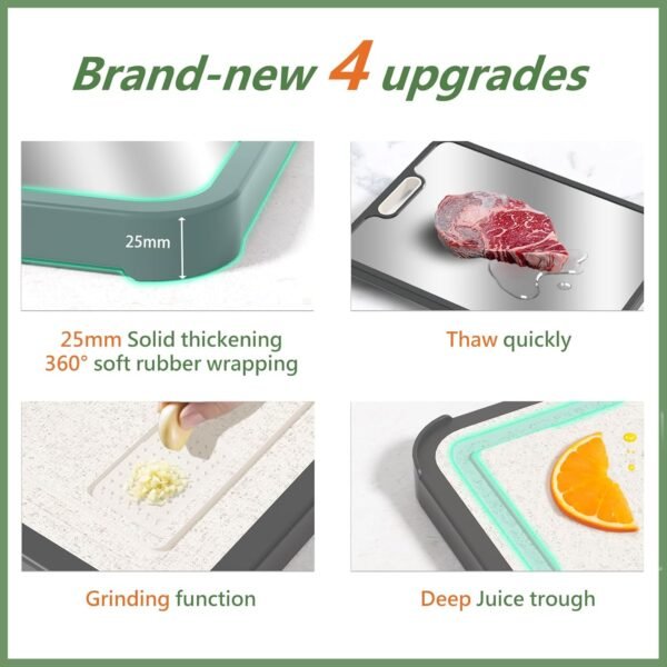 Cutting Board Double Sided With knife,HI NINGER 304 Stainless Steel Cutting Board for Kitchen,Food-Grade, Stainless Steel and Wheat Straw PP,Easy to Clean Large Cutting Board,non toxic Chopping Board - Image 2