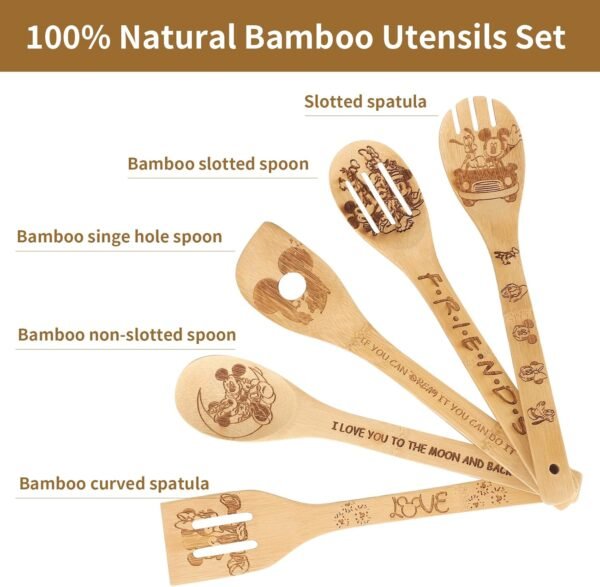Wooden Spoon for Cooking - Cartoon Wooden Spoons Bamboo Utensils Set Kitchen Decoration- Birthday Gift Kitchen Accessory with Cute Apron Oven Mitt Potholder - Best Kitchen Gifts for Women Friends 9PCS - Image 2