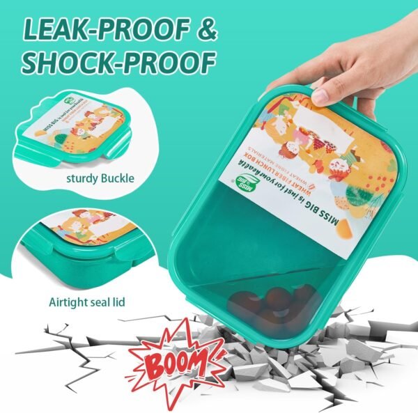 MISS BIG® Bento Box,Bento Box for Kids,Lunch Box Kids,Ideal Leakproof Kids Lunch Box,Lunch Containers No BPAs and Chemical Dyes,M/W,D/W & Fridge Safe(1150ml Green) - Image 3