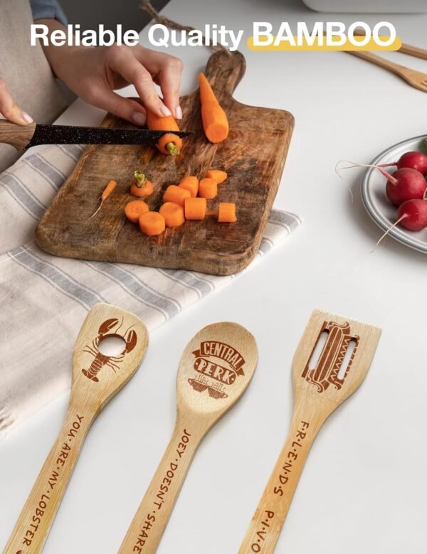 5Pcs Friends Wooden Cooking Spoons, Bamboo Spoons for Cooking Kitchen Utensils Set, Friends TV Show Merchandise, Novelty Friends TV Show Decor Kitchen Decor Accessories for Fans - Image 5