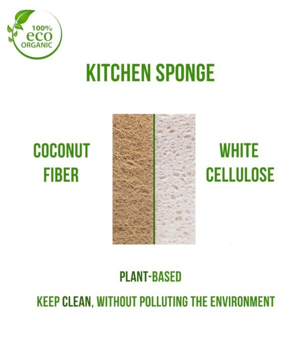 Natural Kitchen Sponges Compostable Cellulose and Coconut Scrubber Sponge Pack 6 Eco Walnut 100% Coconut Sponge Eco Friendly Biodegradable Non Scratch - Image 5
