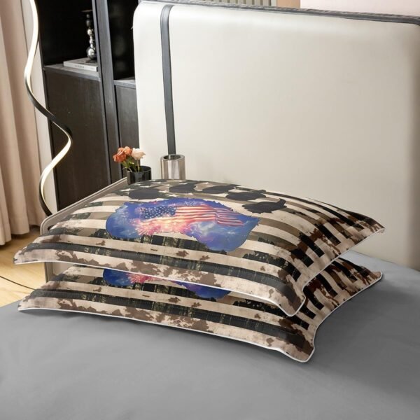 Retro American Flag 100% Organic Cotton Comforter Cover (Not Comforter) Paw Print Duvet Cover Set Queen Size for Bedroom Vintage Camouflage Stripes Bedding Set with 2 Pillowcases - Image 5