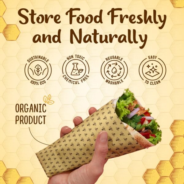 Generic BeeeWise Bee’s Wrap Reusable Beeswax Food Wraps, Eco-Friendly Organic Cotton Food Storage, Assorted 3 Pack (S, M, L) - Sustainable, Durable, Washable - Image 3