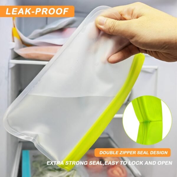 Reusable Food Storage Bags - 10pack BPA FREE Ziplock/Freezer Bags(2 Reusable Gallon Bags & 4 Sandwich Bags & 4 Snack Bags) EXTRA THICK Leakproof Silicone Lunch Bag for Food Meat Fruit Veggies - Image 3
