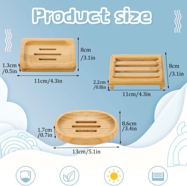12 Pcs Bamboo Soap Dishes, Wooden Soap Tray Soap Holder, Shampoo Bar Holder Bar Soap Holder for Bathroom, Kitchen (3 Size) - Image 3