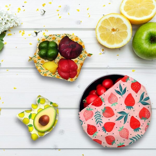Reusable Beeswax Wrap - 9 Pack Beeswax Wraps For Food, Organic, Sustainable, Biodegradable, Zero Waste, Plastic-Free Food Storage, 1L Strawberry, 3M Orange, 5S Lemon Patterns - Image 7