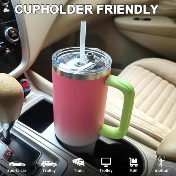 Sursip 40 oz Insulated Tumbler with Handle and Straw-Stainless Steel Vacuum Insulated Mug,Gifts for Women Men Him Her,Iced Tea or Coffee,Drinks Cold up to 24 Hours,Fit Car Holder-Pink&White - Image 5