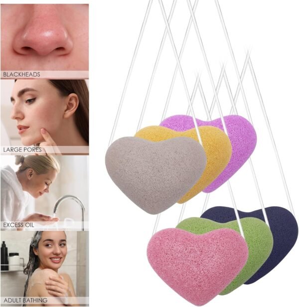 6 pcs Konjac Sponge, DaKuan Cordate Facial Sponges, Polychrome Face Sponges for Cleansing, Natural, Colorful, Gentle Exfoliation for Radiant Skin - Image 9