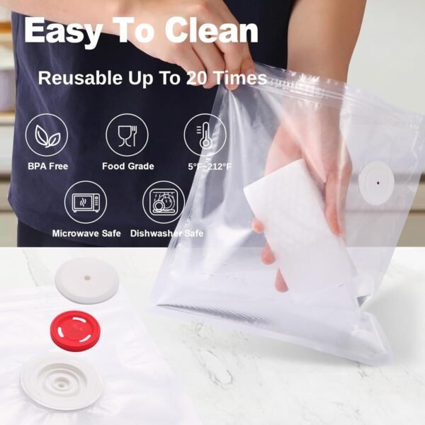 30 Upgraded Reusable Vacuum Sealer Bags(20p 8"X8", 10p 10"X11") + 2 Clips, 1 Year Airtight, For Food Preservation and Storage, Sous Vide Cooking, BPA Free, Reinforced, 7.5mil Thick (No Pumper) - Image 5