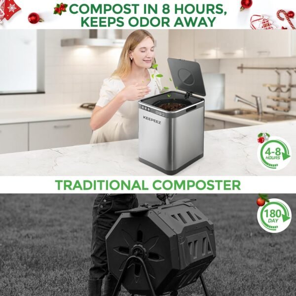 4L Smart Electric Composter for Kitchen, Odorless Kitchen Composter with 2 Carbon Filter, Energy Efficient Countertop Compost Bin with 3 Modes/Auto-Cleaning/Silent,Quickly Turn Food Waste into Compost - Image 3