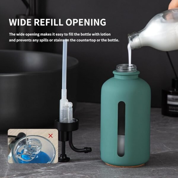 Enra Glass Soap Dispenser with Window,17oz Green Hand Soap Dispenser Stainless Steel Hand Pump,Liquid Soap Dispenser Countertop Lotion Bottle for Bathroom Kitchen(Green) - Image 3