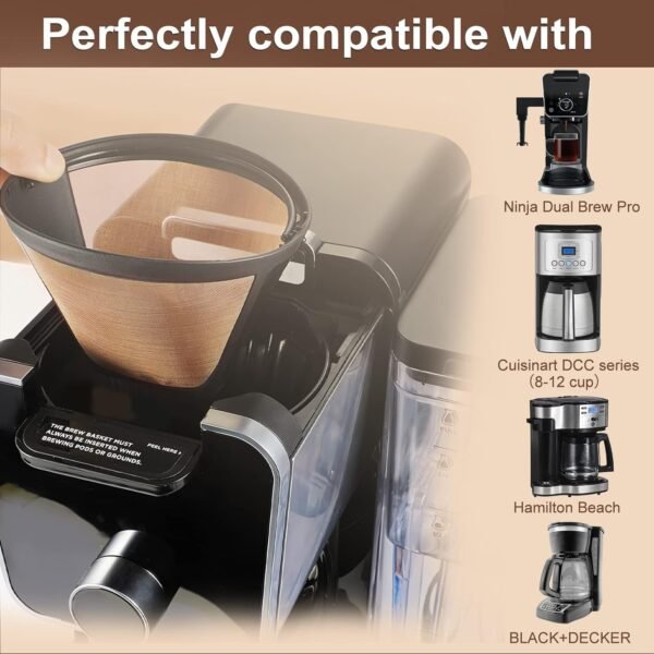 KEEPOW Reusable Cone Coffee Filters #4, 2-Pack 8-12 Cup Gold Permanent Coffee Filter Basket for Cuisinart/Ninja Dual Brew Pro CFP301/ Hamilton Beach, Size 04 Pour Over Coffee-maker Dripper Accessories - Image 3