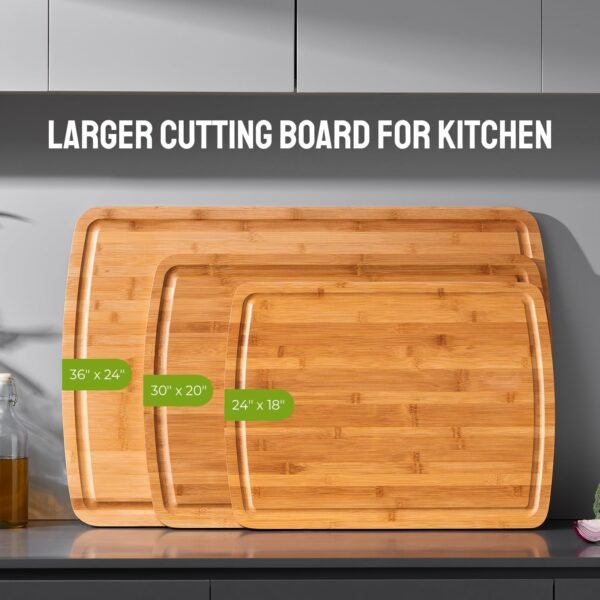 24 x 18 Inch XXL Extra Large Bamboo Cutting Boards - BEZIA Carving Board for Meat, Turkey, Vegetables, BBQ, Cheese - LARGEST Chopping Butcher Block with Juice Groove - Image 7