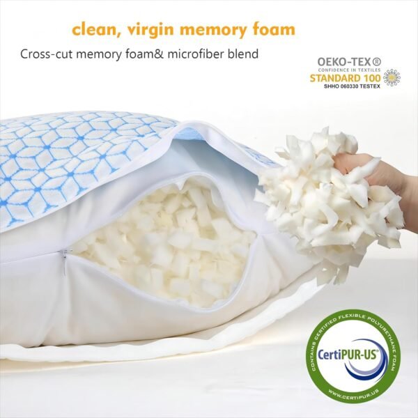 Shredded Memory Foam Pillows Queen Size Set of 2, Cooling Firm Pillows Queen Size 2 Pack for Bed, Adjustable for Side Back Stomach Sleepers - Image 2