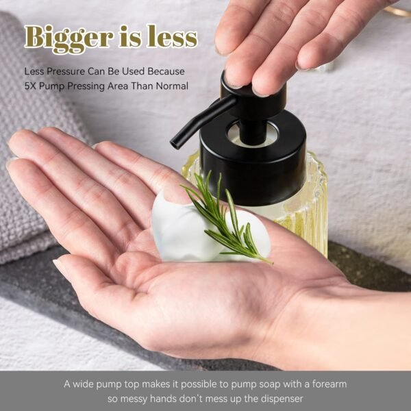 Easy Tang Glass Foaming Soap Dispenser with Black Pump, 12 OZ Vintage-Inspired Modern Glass Refillable Bottle for Bathroom Vanity Countertop and Kitchen - Image 4