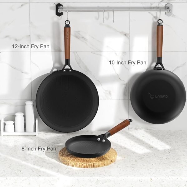 Non Stick Frying Pans, 3 Piece Cast Iron Pans, 8Inch 10Inch 12Inch Cookware Set Cast Iron Skillets, PFAS-Free, Egg Pans Nonstick, Oven Safe Dishwasher Safe, Christmas Gifts - Image 6