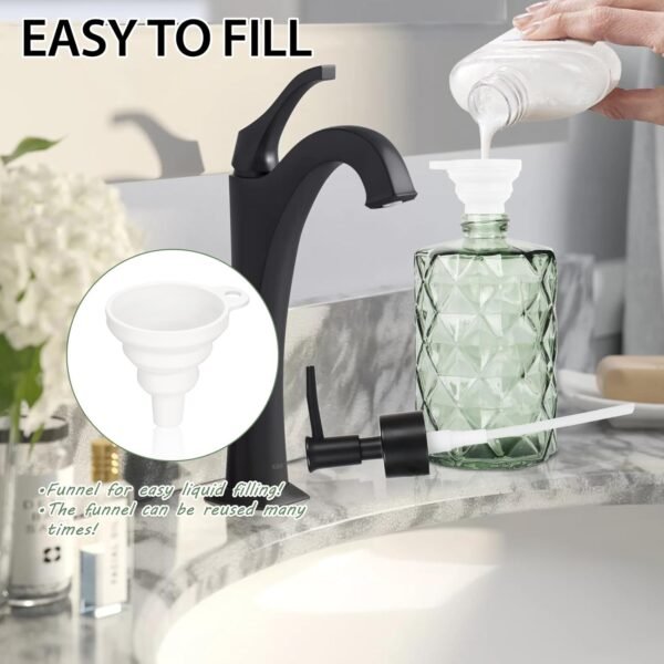 Green Glass Soap Dispenser Set for Bathroom, 11oz. Glass Soap Bottles with Plastic Pump, Kitchen Dish Soap Dispenser Set, Hand-Pump Dispenser for Shampoo, Lotion, Essential Oil (4Pcs) - Image 4