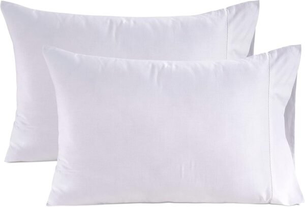 Lane Linen 100% Organic Cotton Pillow Cases Queen Size Set of 2 (20"x26") - Cotton Pillowcases Queen Size - Soft White Pillow Cases Set of 2 - Queen White Pillow Case Pack of 2 - White