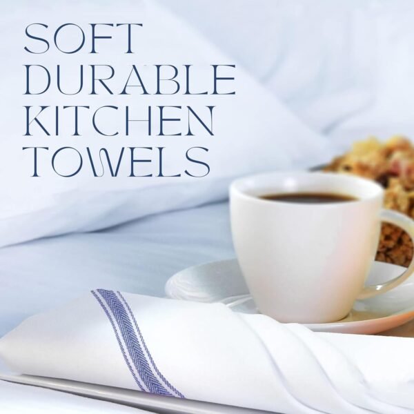 WHITEWRAP Kitchen Towels | Cotton Dish Towels for Drying Dishes| Absorbent Kitchen Dish Towels, Dish Cloths| Tea Towels for Embroidery |6 Pack (Blue Stripes) 15"x25" - Image 2