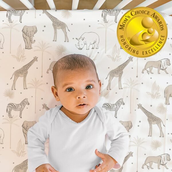 The Peanutshell 4-Pack Organic Fitted Crib Sheet Set - Soft & Breathable Baby Girl or Boy Crib Sheets, 100% Jersey Cotton Nursery Decor, Fit for Standard Crib Mattress Sheet - Caramel Safari - Image 2
