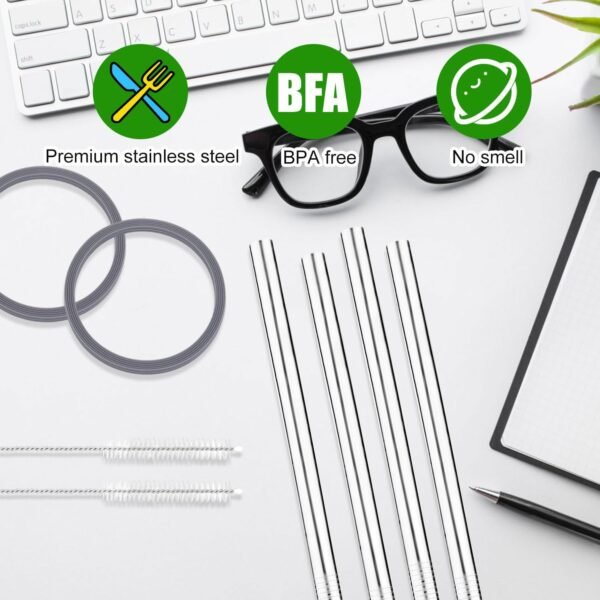 8pcs Metal Straw Replacement for Owala Water Bottle 40oz with 2 Straw Cleaning Brushes and Washers Gasket, Reusable Stainless Steel Straw Seal Ring Compatible with Owala Water Bottle Accessories Part - Image 3