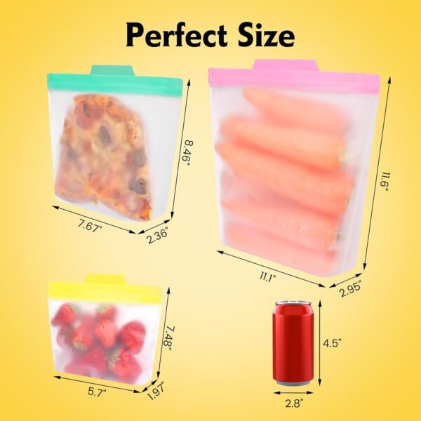Reusable Food Storage Bags, Freezer Safe Reusable Sandwich Bags Containers, BPA FREE Reusable Snack Bags for Kids Adults, Kitchen Fridge Organization (20 Pack-8 Gallon 6 Sandwich 6 Snack) - Image 7