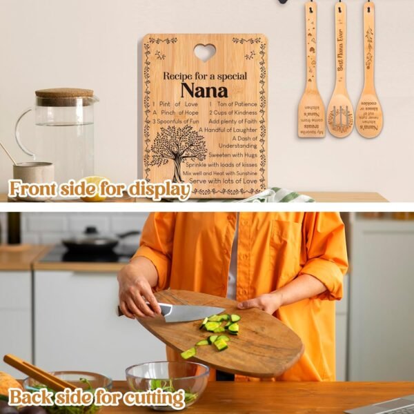 Nana Gifts - "Recipe for a Special Nana" Gifts for Nana Cutting Board Set, Bamboo-Made Engraved Utensil Set Nana Birthday Gifts, Birthday/Christmas Gifts for Nana from Grandkids - Image 3