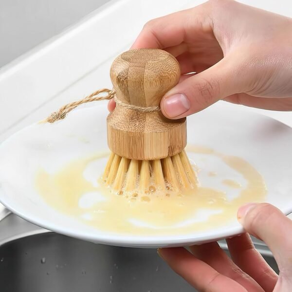 2 Pack Round Wooden Dish Brush, Natural Fiber Scrub Brush Set, Durable Scrubber Cleaning Tools for Cleaning Vegetables, Pots and Pans - Image 7