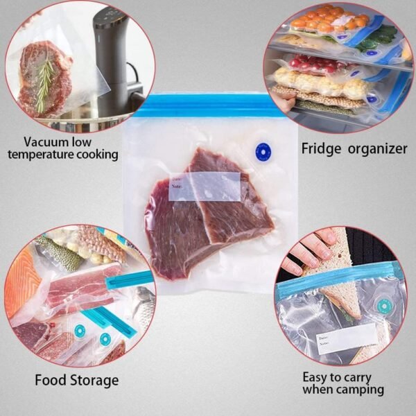 Sous Vide Bags 22 Pack Reusable Vacuum Food Storage Bags Kit, with 3 Sizes Vacuum Food Bags,1 Hand Pump, 4 Sealing Clips for Food Storage and Sous Vide Cooking - Image 3