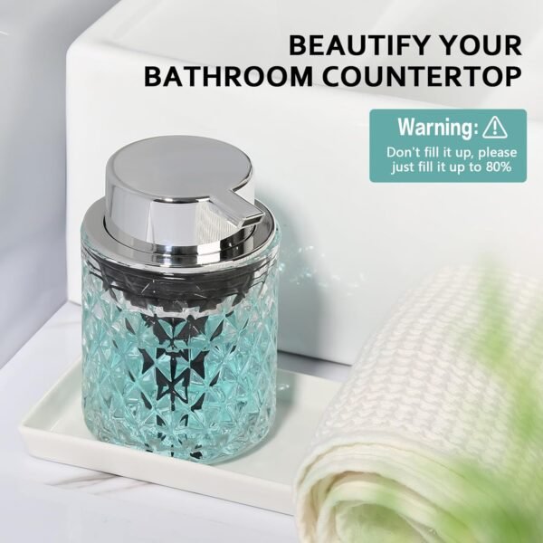 Foaming Soap Dispenser, Clear Glass Foam Hand Soap Dispenser for Bathroom, Refillable 10 Oz Foamy Pump Bottle with Plastic Sliver Pump, Modern Diamond Dish Soap Foam Dispenser Container - Image 6