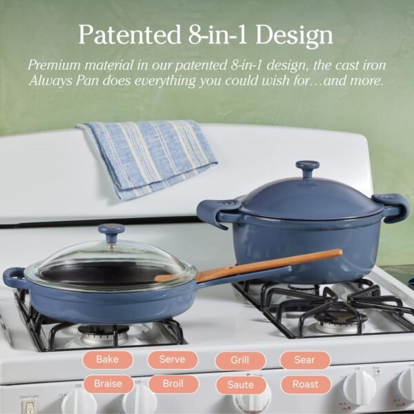 Our Place Cast Iron Always Pan | Premium Enameled, Toxin-Free Surface | 10-inch 8-in-1 Multifunctional Cookware System | Lid, Handle Covers | Heavy Duty Skillet | Oven & High Heat Safe | Blue Salt - Image 3