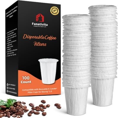 Disposable Coffee Filters for My K-Cup, K-Carafe, Cuisinart SS-RFC and Other Large Reusable Filter Cups (White 100 Count)