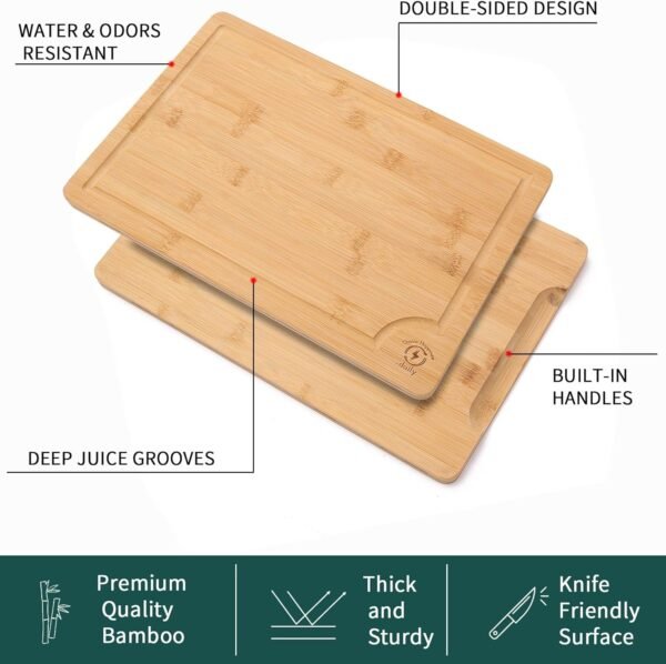 Wood cutting board set, Extra big cutting boards for kitchen, 3-piece wood cutting board set, bamboo cutting boards with juice grooves - Image 2