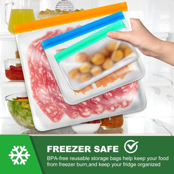 Gallon Freezer Bags, Reusable Ziplock Bags Silicone Bags Reusable Food Storage Bags, Large Zip Lock Bags Gallon, Lunch Home Fridge Kitchen Organization Storage Meal Prep Freezer Containers Sets - Image 3