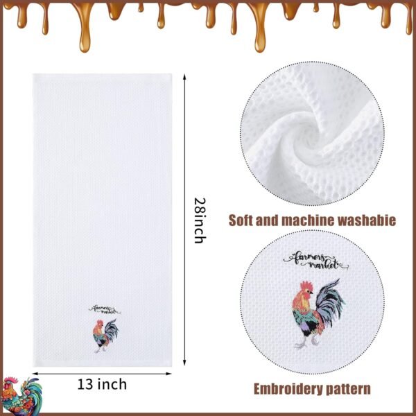 Homaxy 100% Cotton Waffle Weave Rooster Embroidery Kitchen Dish Towels, Ultra Soft Absorbent Quick Drying Cleaning Towel, 13 x 28 Inches, 4-Pack - Image 2