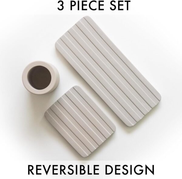 Diatomaceous Earth Stone Bath Set with Tray, Soap Dish, Toothbrush Cup - Matches Most Diatomite Rock Shower Mat - 3 Pieces Quick Drying & Easy to Clean for Bathroom, Kitchen Counter, Shower - Image 3