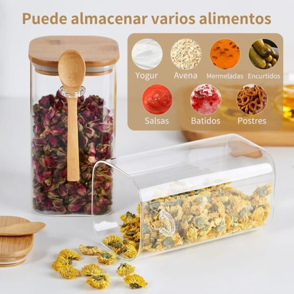 Unbreakable Glass Jars with Airtight Bamboo Lid and Spoon, 4Pcs 49OZ Glass Kitchen Canisters, Overnight Oats Containers, Glass Food Storage Containers for Coffee Beans, Flour, Sugar, Cookie,Pasta - Image 5