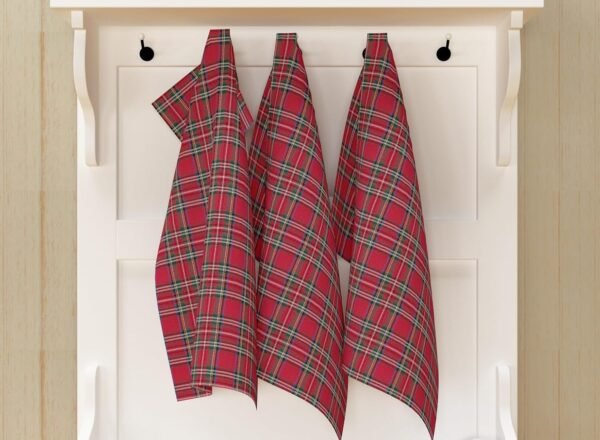 Kitchen Dish Towel Set, Tartan Chritmas Plaid, 100% Cotton Multi-Purpose Kitchen Towel Soft Absorbent Dish Towels, Tea Towels, Size 18x28 Inch, for Everyday Kitchen Cooking. - Image 3
