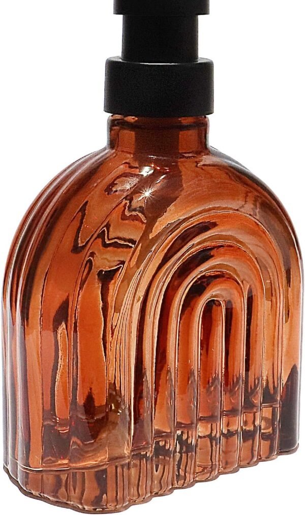 Glass Soap Dispenser for Kitchen and Bathroom Contertop Wash Hand Liquid, Dish Detergent, Farmhouse Style Shampoo Lotion Pump (1, Brown Glass with Black, 4" x 2"x 6-5/8") - Image 2