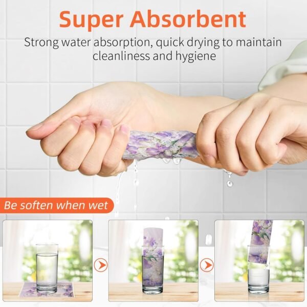 8 Pcs Swedish Dishcloths for Kitchen, Lavender Floral Reusable Swedish Cloths Sponge, No Odor, Biodegradable, Super Absorbent, Washable Quick Drying Swedish Paper Towels, 4 Patterns - Image 3