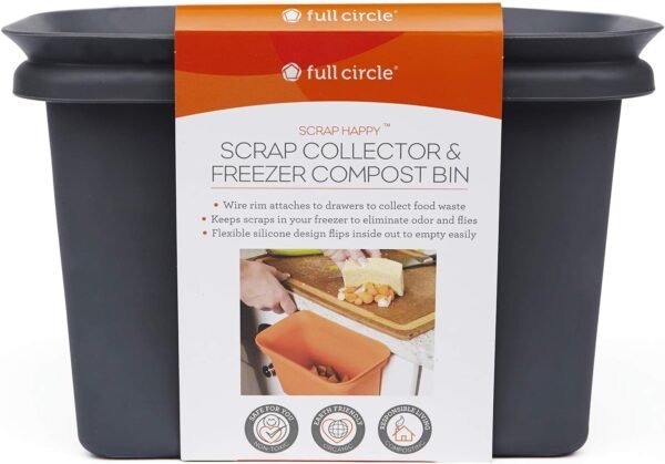Full Circle Scrap Happy – Food Scrap Collector and Freezer Compost Bin - Hanging Kitchen Countertop Bin for Fruit and Vegetable Waste, Slate