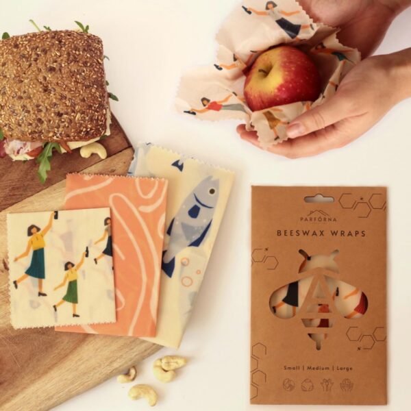 Parforna Beeswax Food Wraps - Reusable & Sustainable Wraps in 3 Sizes, Plastic Film Alternative, Food Storage Wraps, Bread Sandwich Wrapper, Eco-Friendly, Organic, Zero-Waste, Fresh Food For Longer - Image 2